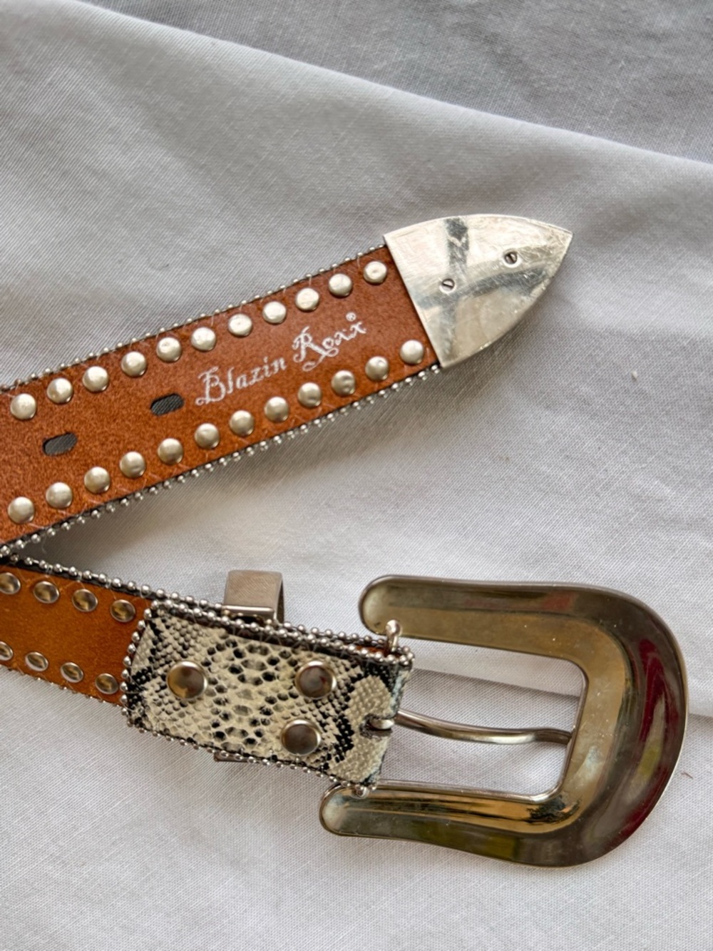 Blazin Roxx Western Star Belt Silver Rhinestone Crystal Snake Scallop Large NWOT - Picture 5 of 11